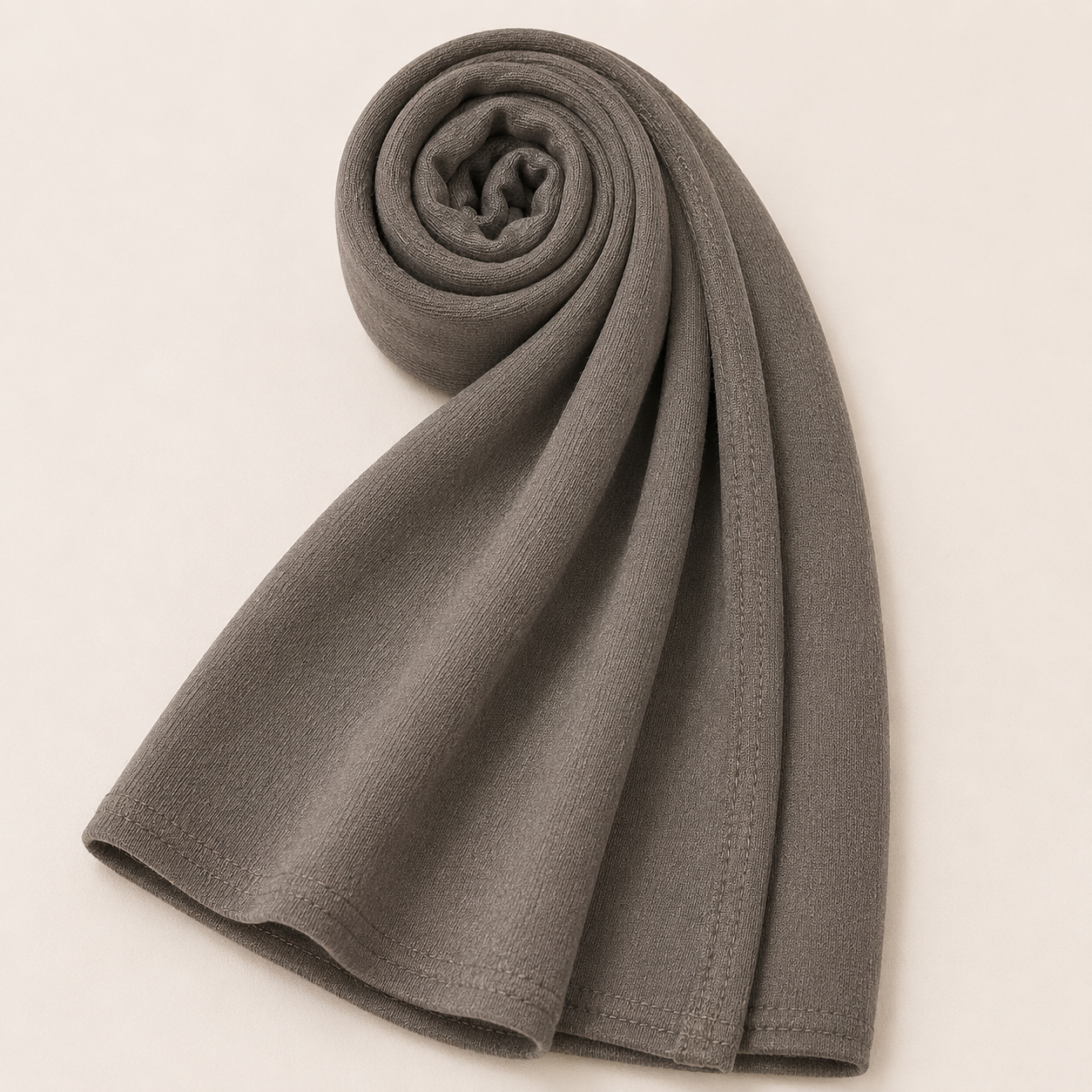 Premium mushroom taupe jersey hijab with soft stretch fabric and stitched edge detailing by Simply Zida