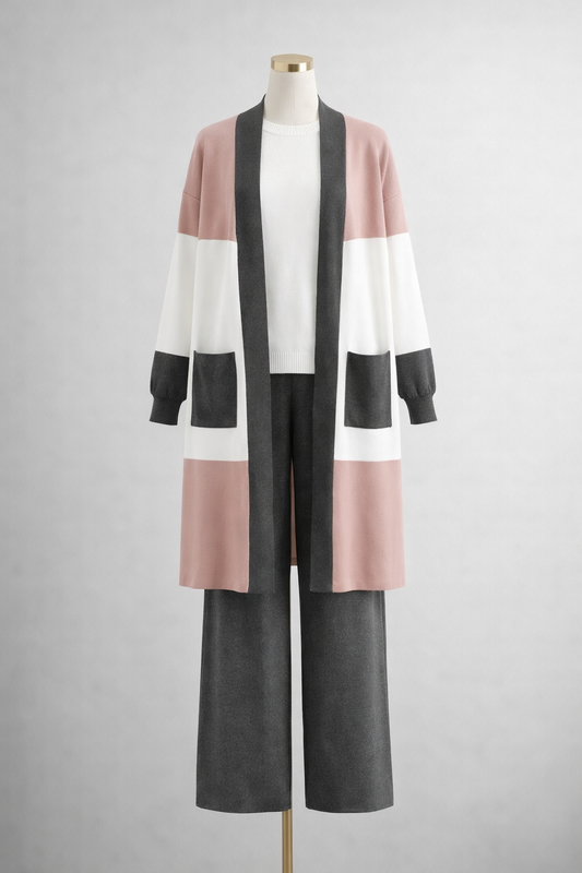Knit Co-Ord Set – Grey & Blush