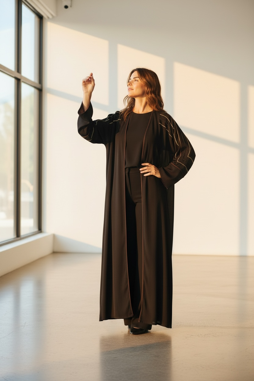 Black crystal stone abaya full length modest fashion UK