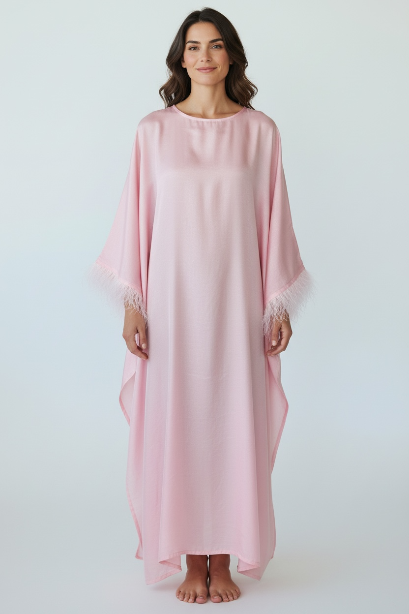 Blush Pink Feather Sleeve Abaya – Elegant Luxury Modest Wear