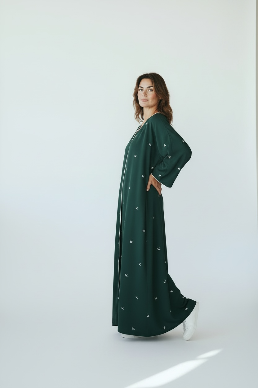 Emerald Green Minimal Embroidered Abaya – Elegant Everyday Modest Wear