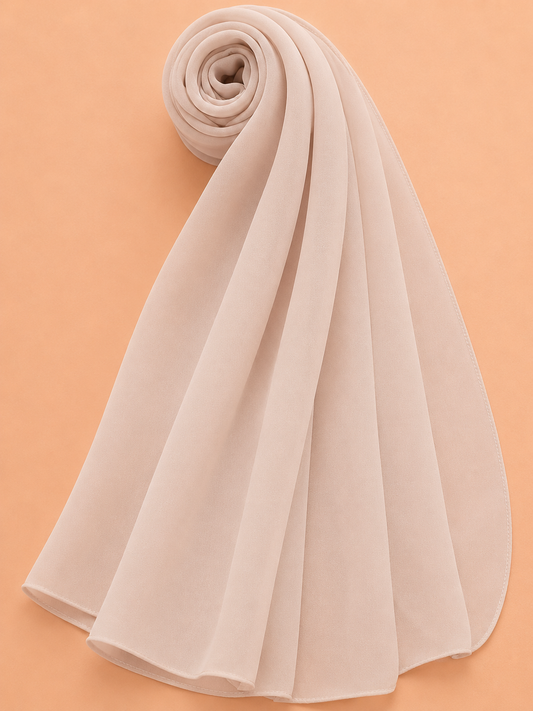 Light nude georgette hijab with elegant flowing drape on neutral background