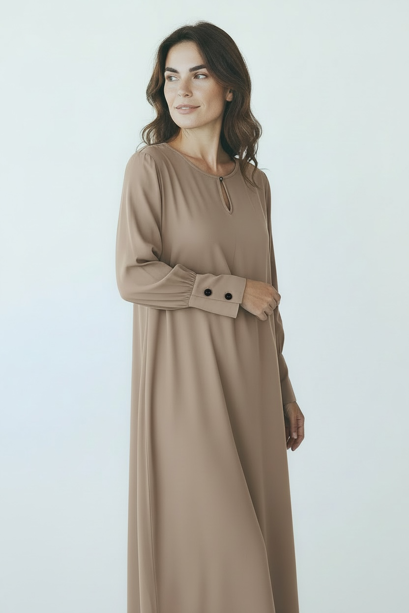 Luxury Minimal Closed Abaya –  Emerald Green & Mocha Brown