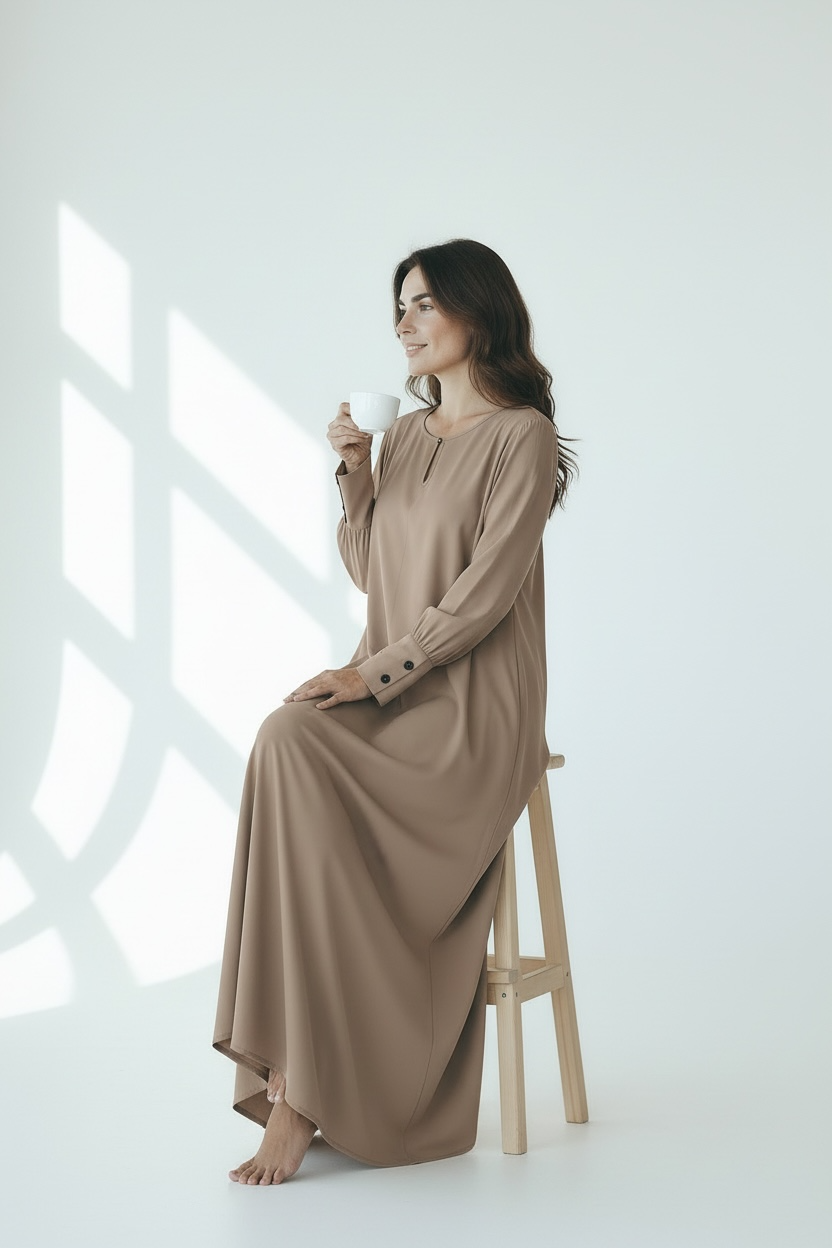 Luxury Minimal Closed Abaya –  Emerald Green & Mocha Brown