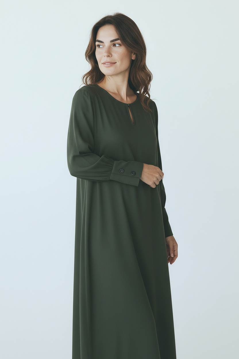 Luxury Minimal Closed Abaya –  Emerald Green & Mocha Brown