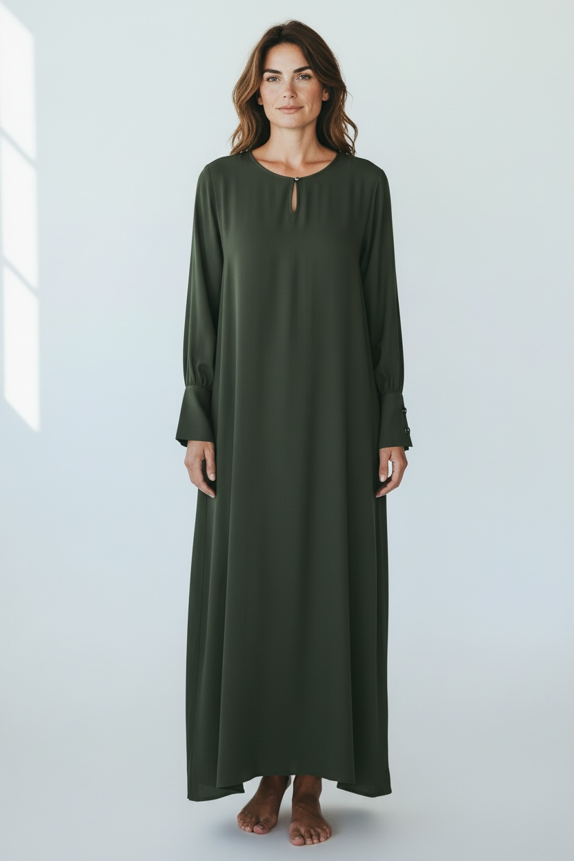 Luxury Minimal Closed Abaya –  Emerald Green & Mocha Brown
