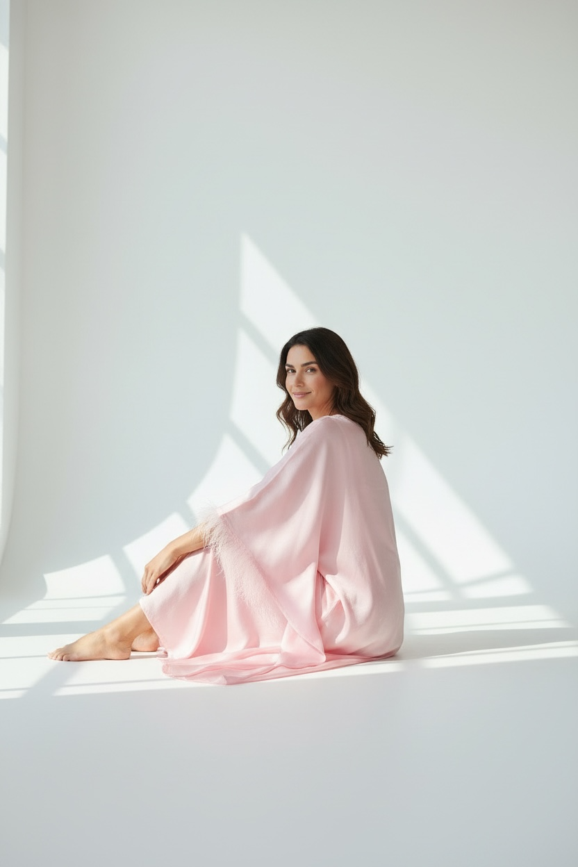 Blush Pink Feather Sleeve Abaya – Elegant Luxury Modest Wear