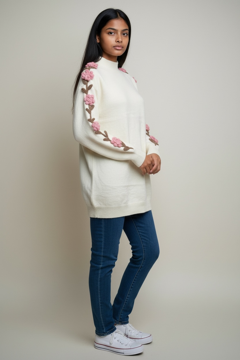 Blossom sleeve knit modest tunic in cream by Simply Zida