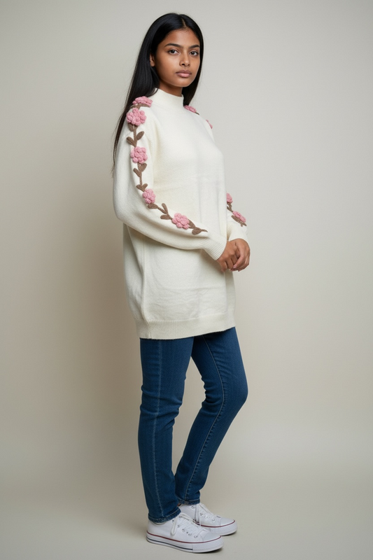 Blossom sleeve knit modest tunic in cream by Simply Zida