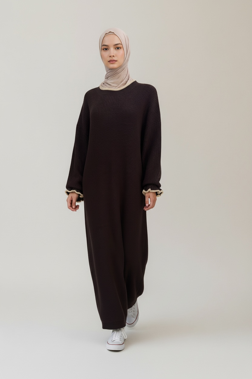 Chocolate Comfort Ribbed Knit Modest Dress by Simply Zida – modest wear UK