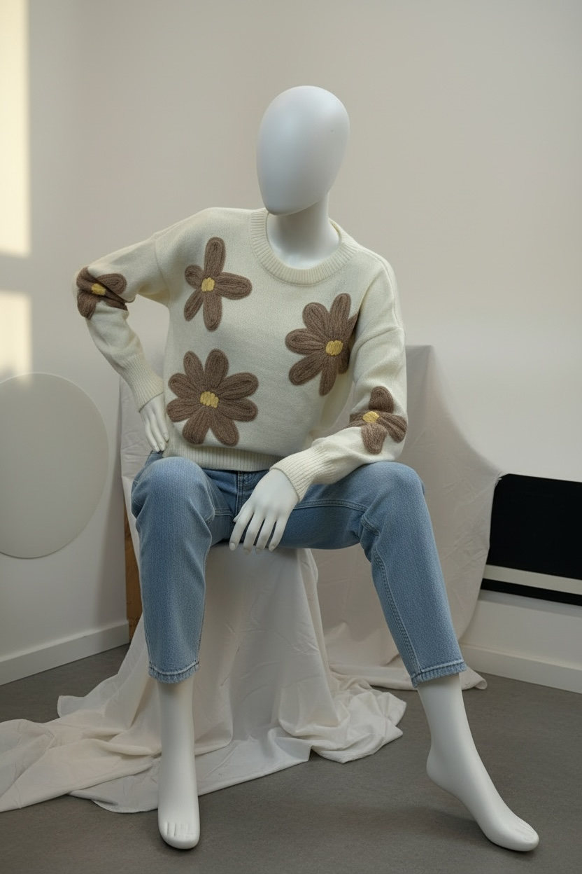 Daisy floral knit jumper modest style Simply Zida