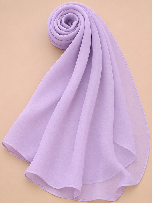 Premium soft lilac georgette hijab with elegant flowy drape by Simply Zida