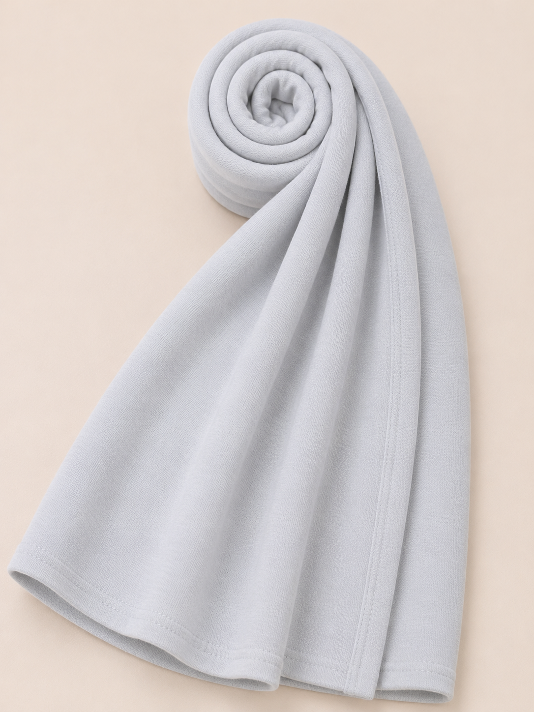 Premium ice grey jersey hijab with soft stretch fabric and stitched edge detailing by Simply Zida