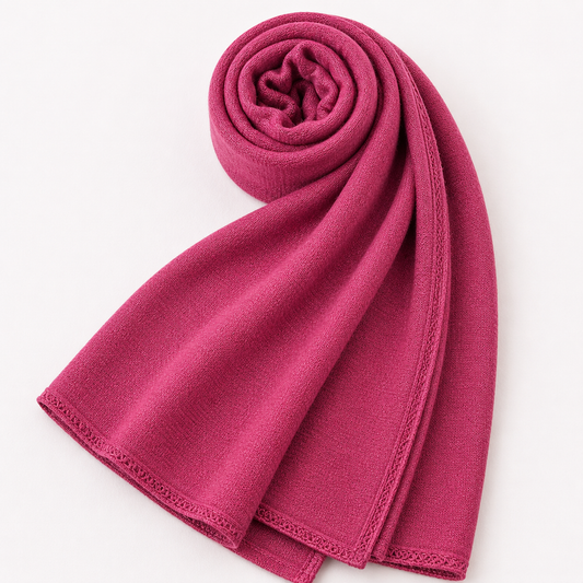 Premium magenta pink jersey hijab with soft stretch fabric and delicate stitched edges by Simply Zida