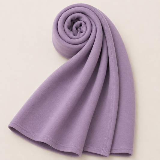 Premium soft lilac jersey hijab with soft stretch fabric and stitched edge detailing by Simply Zida