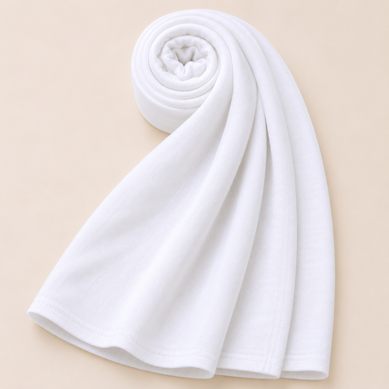 Premium soft white jersey hijab with soft stretch fabric and stitched edge detailing by Simply Zida