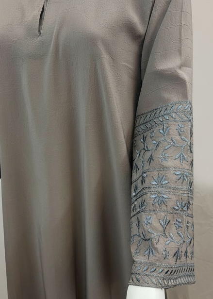 Close up of embroidered cuff detail on Sahara Stone Elegance Abaya by Simply Zida
